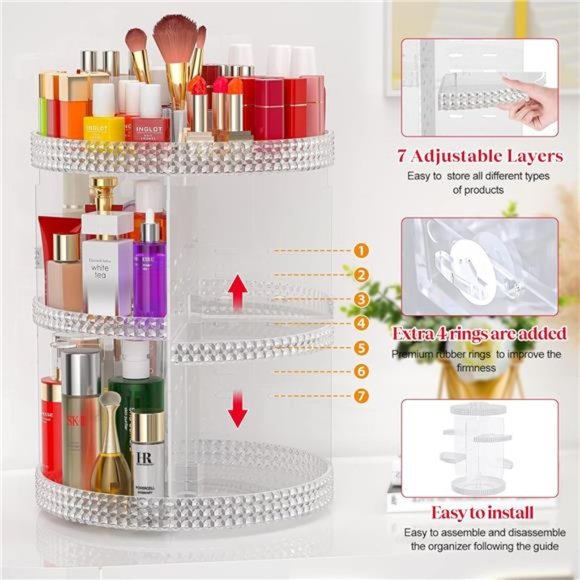 Makeup Organizer 360-Degree Rotating, Adjustable Makeup Storage, 7 Layers Large - Picture 6 of 6